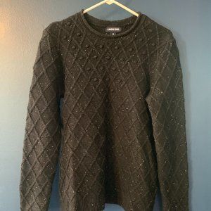 Land's End Black Donegal Sweater, Rolled Necline- Size M 10-12